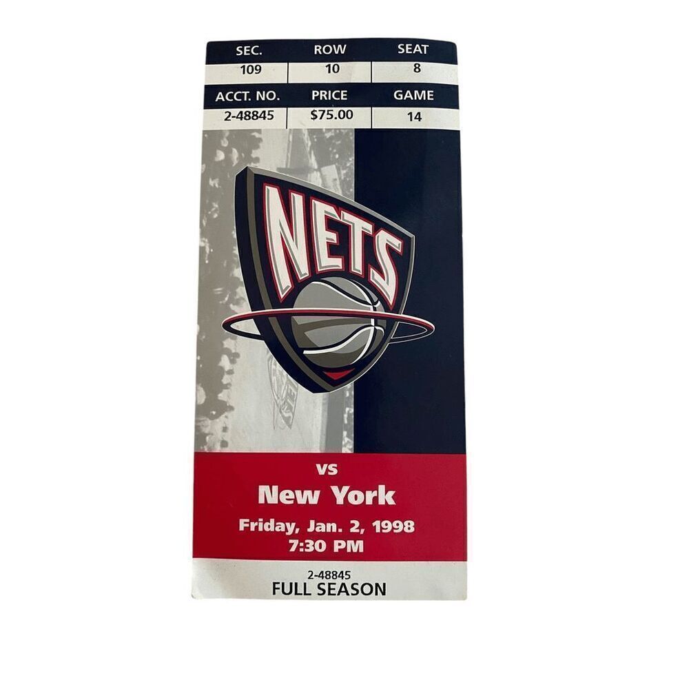New Jersey Nets vs‎ New York Knicks NBA January 2 1998 Ticket Stub